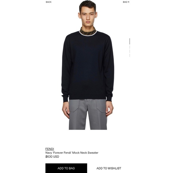 Men’s “Forever Fendi” Mock Neck Sweater Sz. 46 (S) - Picture 5 of 6